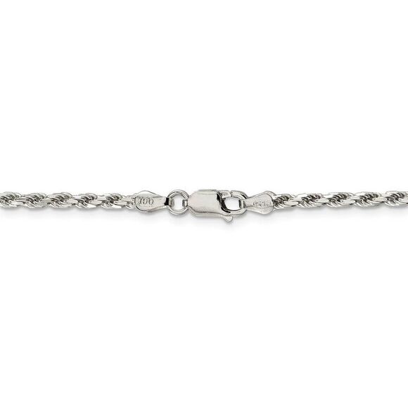 2.5mm, Sterling Silver Diamond Cut Solid Rope Chain Necklace, 30 Inch